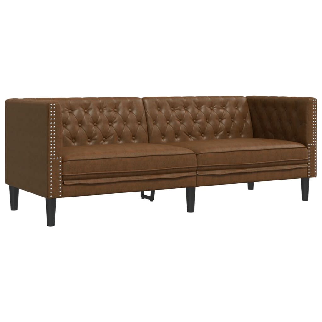 vidaXL Chesterfield Sofa 3-Seater Brown Faux Suede Leather