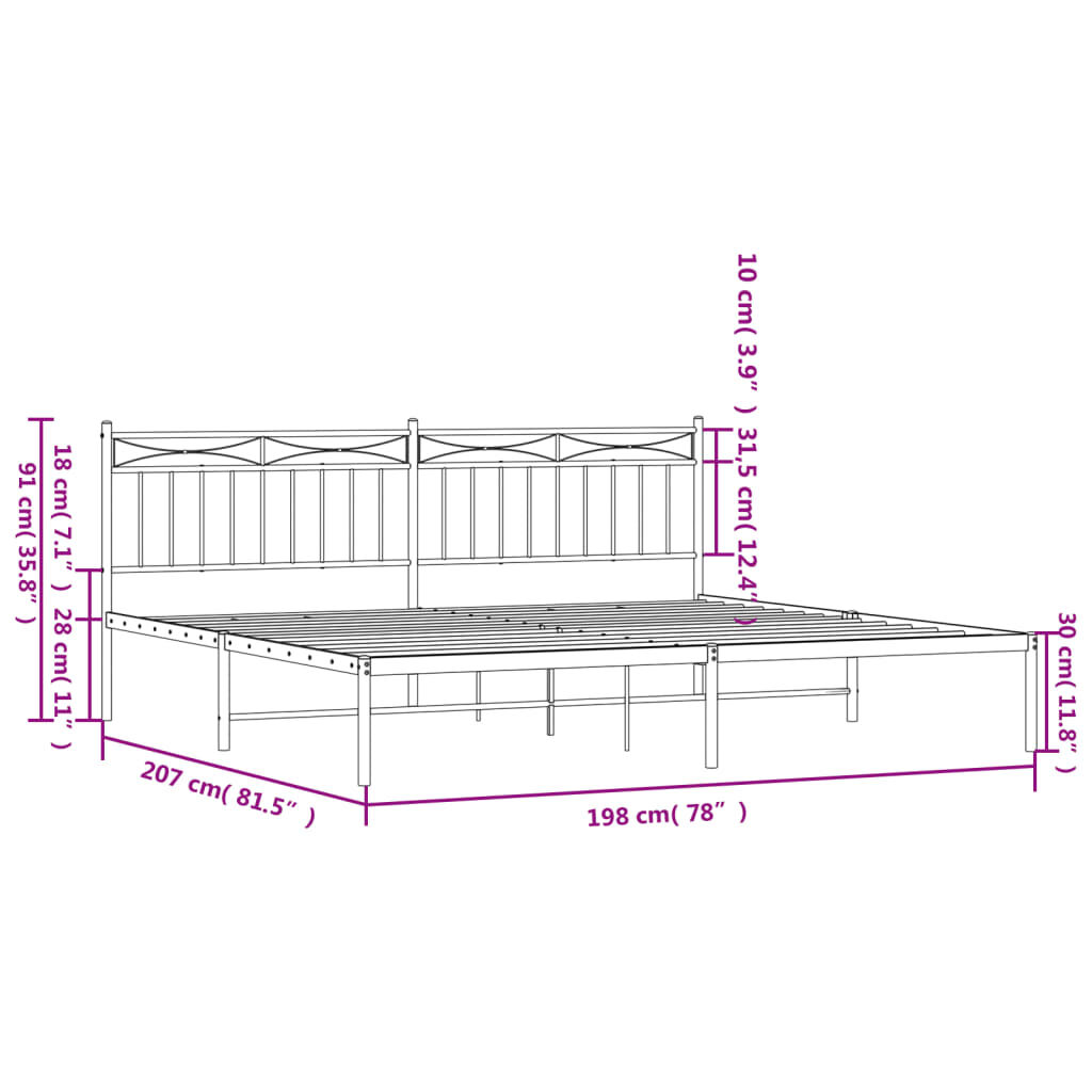 vidaXL Metal Bed Frame without Mattress with Headboard Black 193x203cm