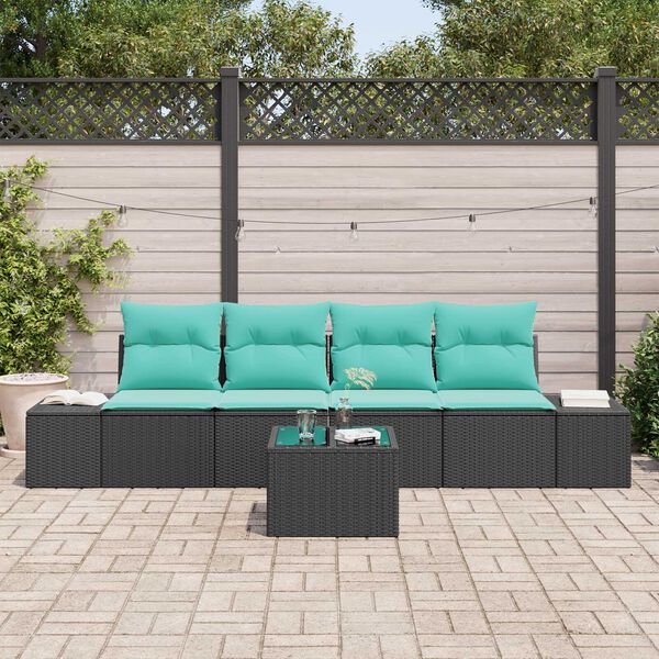 vidaXL 5 Piece Garden Sofa Set with Cushions Black Poly Rattan