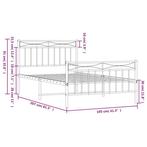 vidaXL Metal Bed Frame without Mattress with Footboard Black 100x200cm