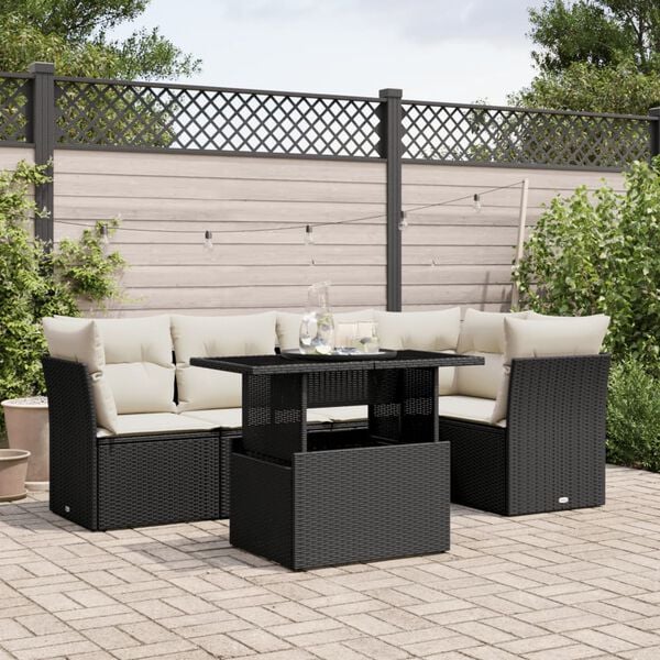 vidaXL 6 Piece Garden Sofa Set with Cushions Black Poly Rattan