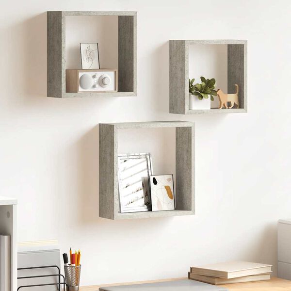 vidaXL Wall Cube Shelves 3 pcs Concrete Grey
