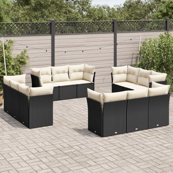 vidaXL 12 Piece Garden Sofa Set with Cushions Black Poly Rattan