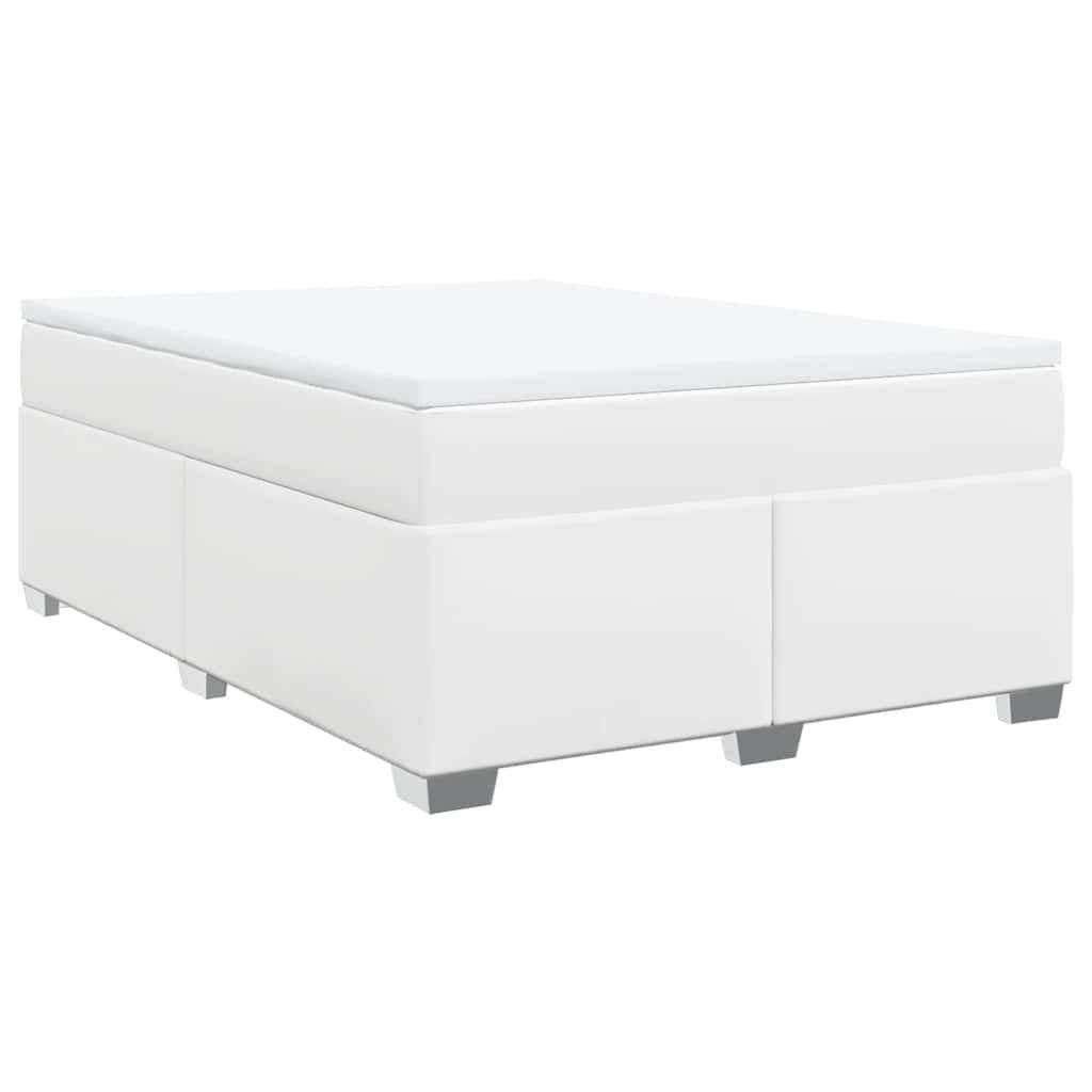 vidaXL Box Spring Bed with Mattress White Full Faux Leather