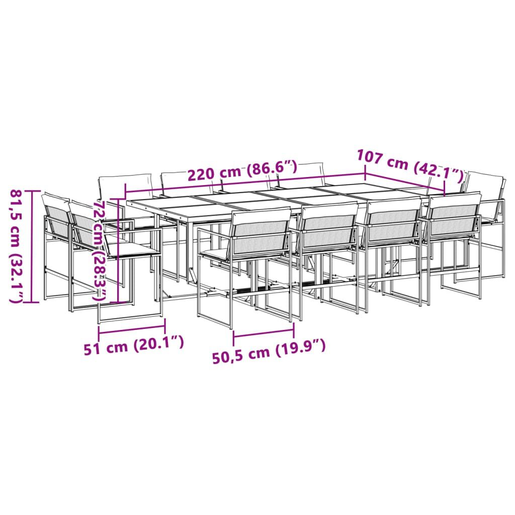 vidaXL 13 Piece Garden Dining Set with Cushions Black Textilene