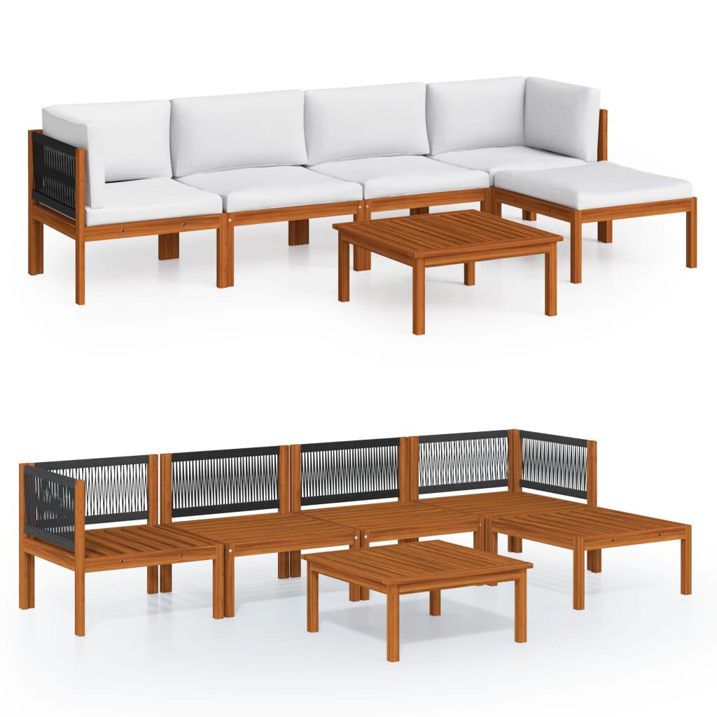 vidaXL 6 Piece Garden Lounge Set with Cushions Cream Solid Acacia Wood