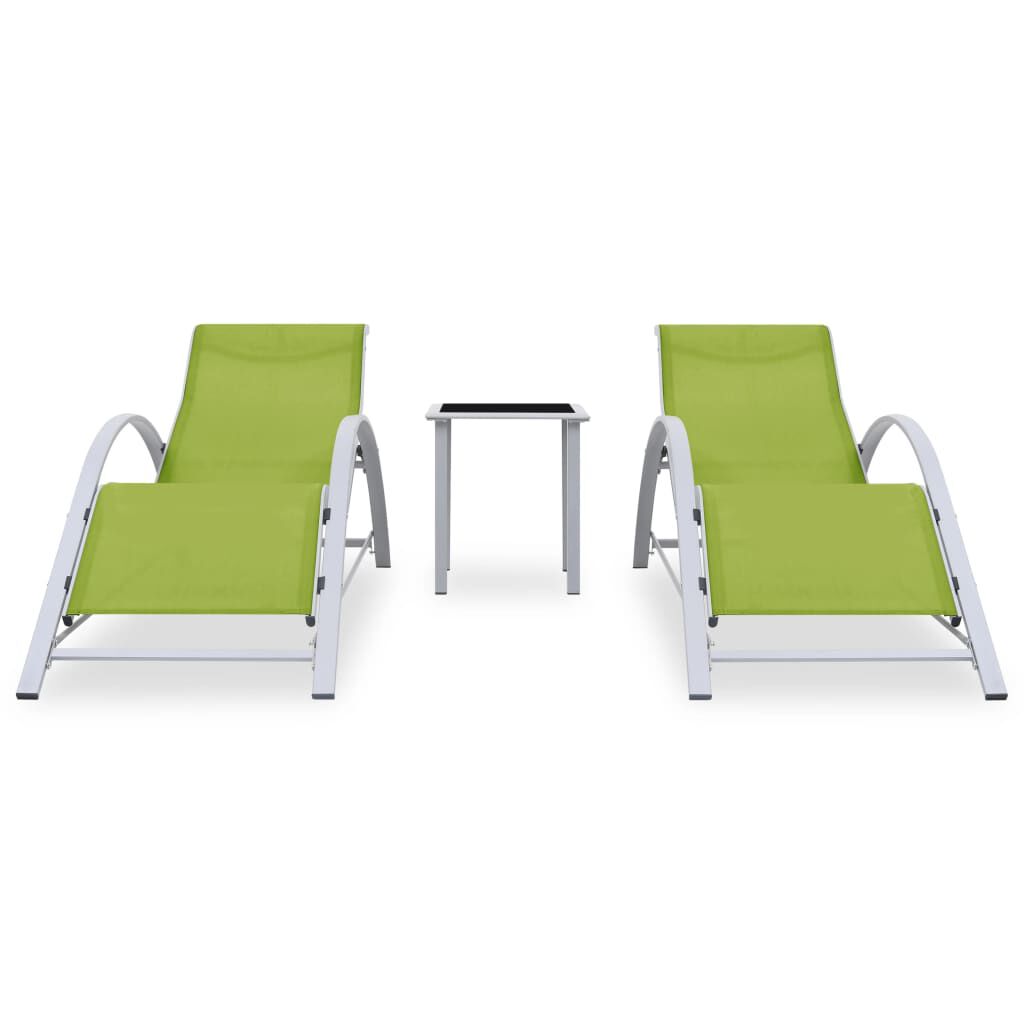 vidaXL Sun Loungers 2 pcs with Table Aluminium Green