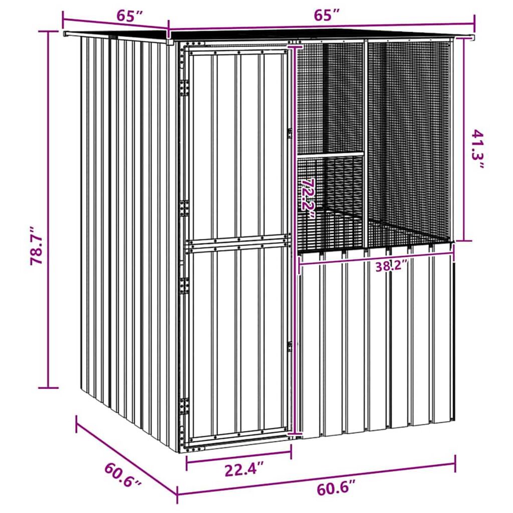 vidaXL Bird Cage Anthracite 154 x 154 x 200 cm Galvanised steel