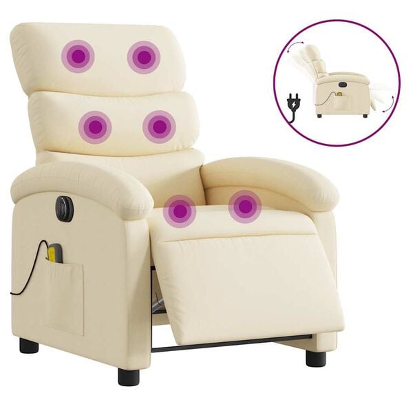 vidaXL Electric Massage Recliner Chair Cream Fabric