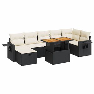 vidaXL 5 Piece Garden Sofa Set with Cushions Black Poly Rattan Acacia