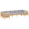 vidaXL 7 Piece Garden Lounge Set with Grey Cushions Pinewood