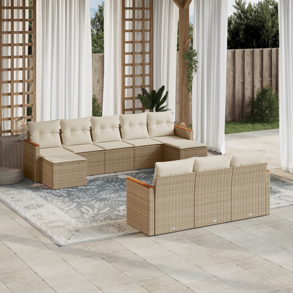 vidaXL 10 Piece Garden Sofa Set with Cushions Beige Poly Rattan