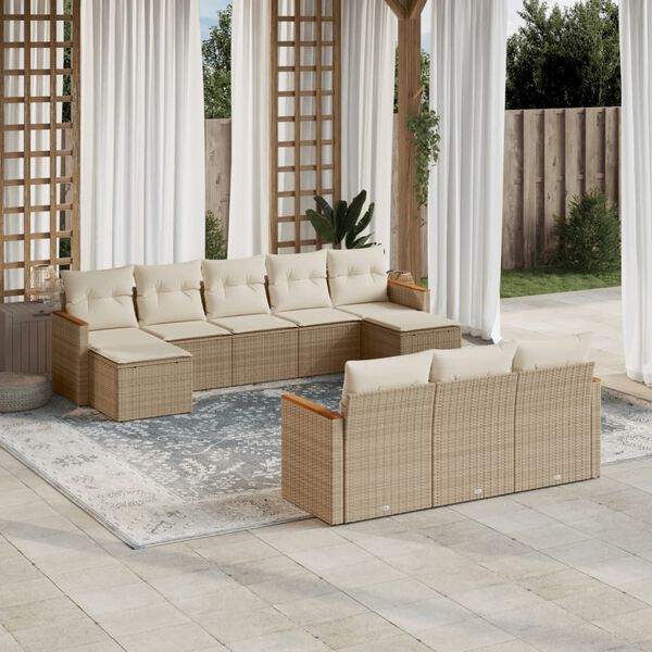 vidaXL 10 Piece Garden Sofa Set with Cushions Beige Poly Rattan