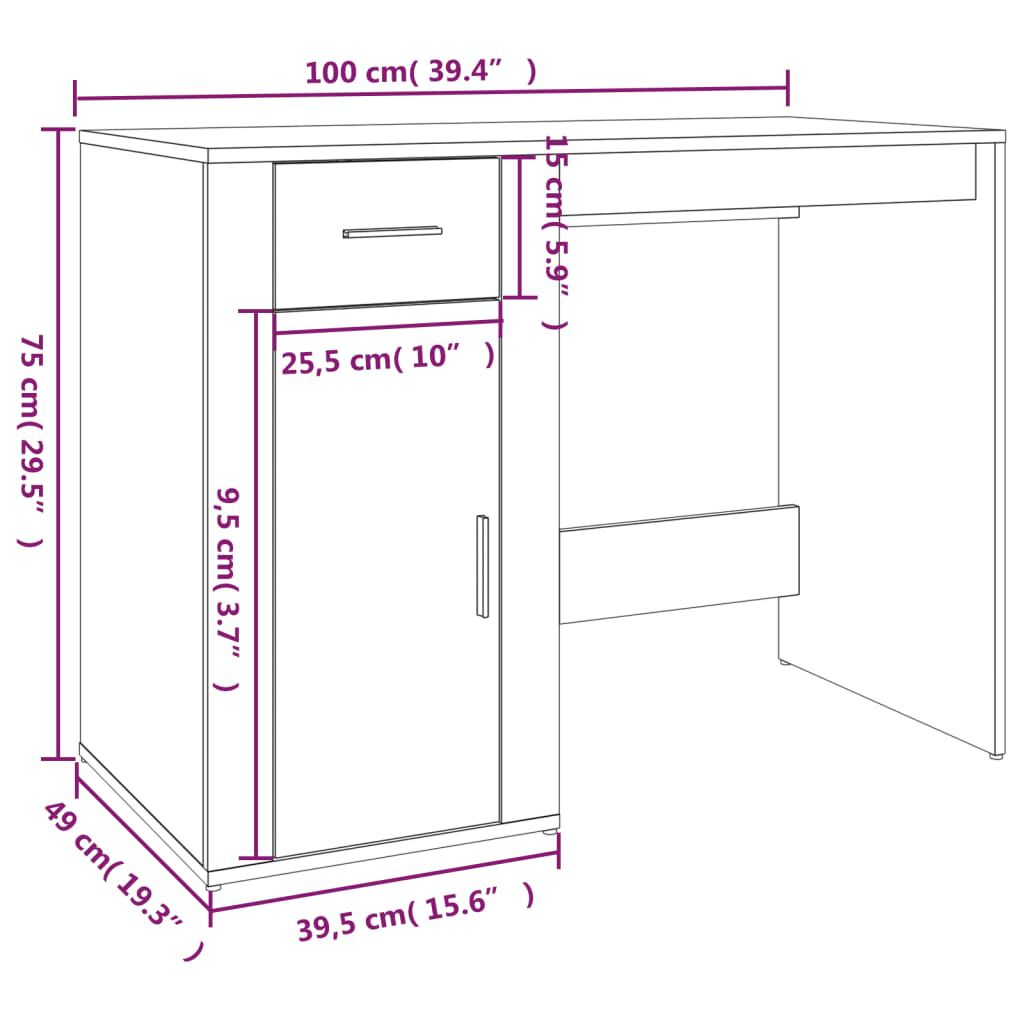 vidaXL Desk White 100x49x75 cm Engineered Wood