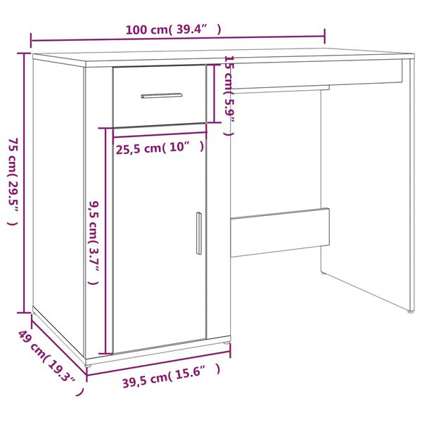 vidaXL Desk White 100x49x75 cm Engineered Wood