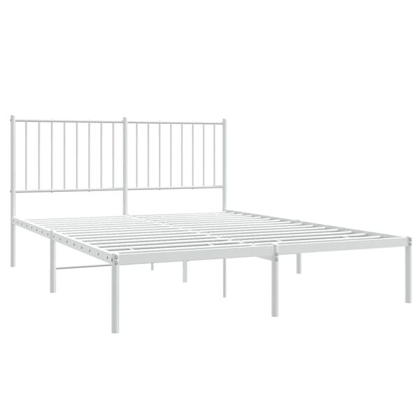 vidaXL Metal Bed Frame without Mattress with Headboard White 135x190cm