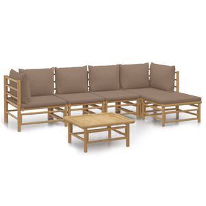 vidaXL 6 Piece Garden Lounge Set with Taupe Cushions Bamboo