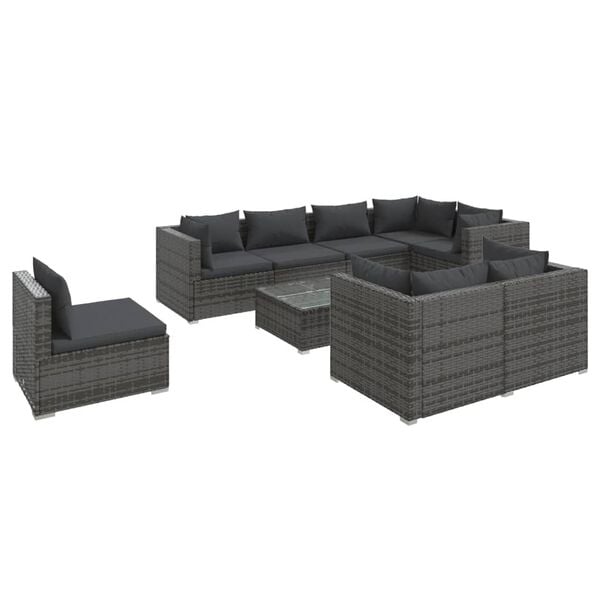 vidaXL 9 Piece Garden Lounge Set with Cushions Poly Rattan Grey