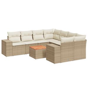 vidaXL 9 Piece Garden Sofa Set with Cushions Beige Poly Rattan