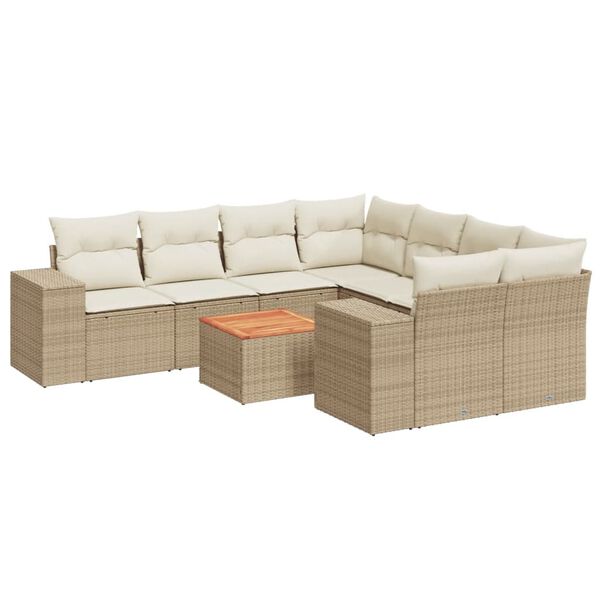 vidaXL 9 Piece Garden Sofa Set with Cushions Beige Poly Rattan