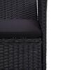 vidaXL 3-Seater Garden Sofa with Cushions Black Poly Rattan