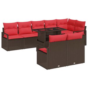 vidaXL Garden Sofa Set with Storage 9 pcs Brown and Red Poly Rattan