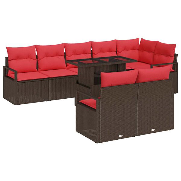 vidaXL Garden Sofa Set with Storage 9 pcs Brown and Red Poly Rattan