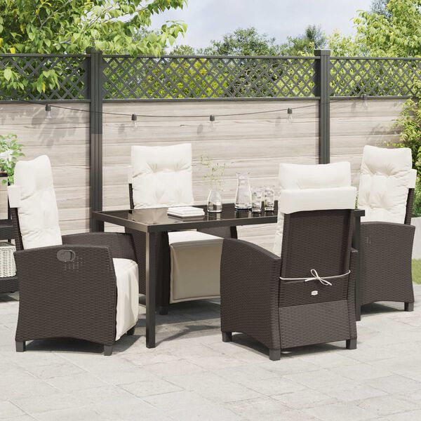 vidaXL Garden Dining Set with Cushion 5 pcs Brown Poly Rattan