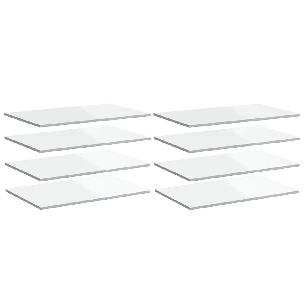 vidaXL Bookshelf Boards 8 pcs High Gloss White 80x50x1.5 cm Engineered Wood