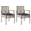vidaXL Garden Chairs with Cushions 2 pcs Grey Poly Rattan Acacia Wood