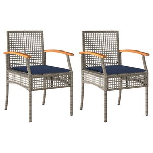 vidaXL Garden Chairs with Cushions 2 pcs Grey Poly Rattan Acacia Wood