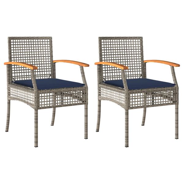vidaXL Garden Chairs with Cushions 2 pcs Grey Poly Rattan Acacia Wood