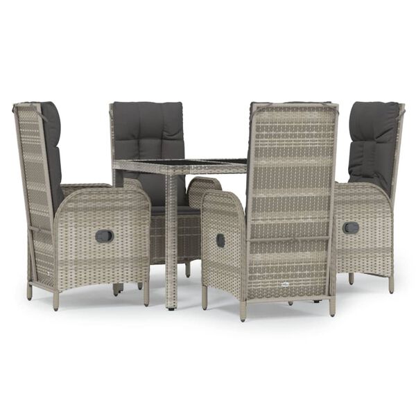 vidaXL 5 Piece Garden Dining Set with Cushions Grey Poly Rattan