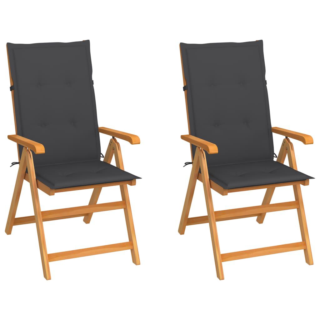 vidaXL Garden Chairs 2 pcs with Anthracite Cushions Solid Teak Wood