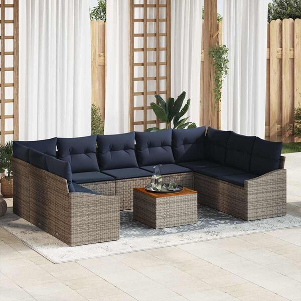 vidaXL Garden Sofa Set with Cushion 10 pcs Grey Poly Rattan