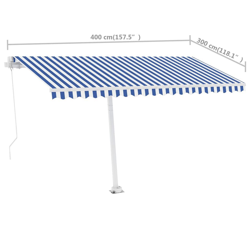 vidaXL Freestanding Manual Retractable Awning 400x300 cm Blue/White