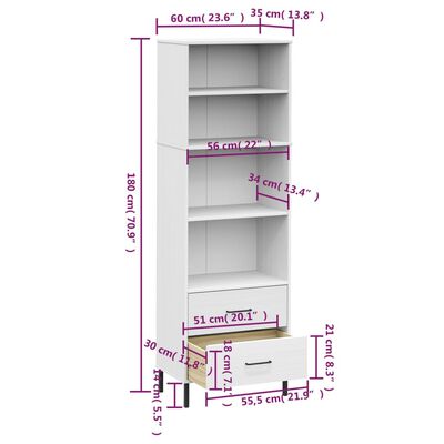 vidaXL Bookcase with 2 Drawers White 60x35x180 cm Solid Wood OSLO