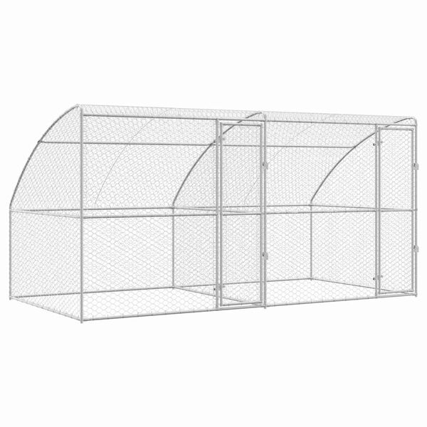 vidaXL Dog Kennel with Storage 2 pcs Silver 4 x 2 x 2 m Steel