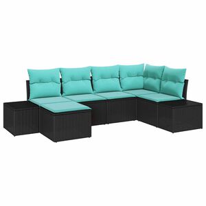 vidaXL Garden Sofa Set with Cushion 6 pcs Black Poly Rattan