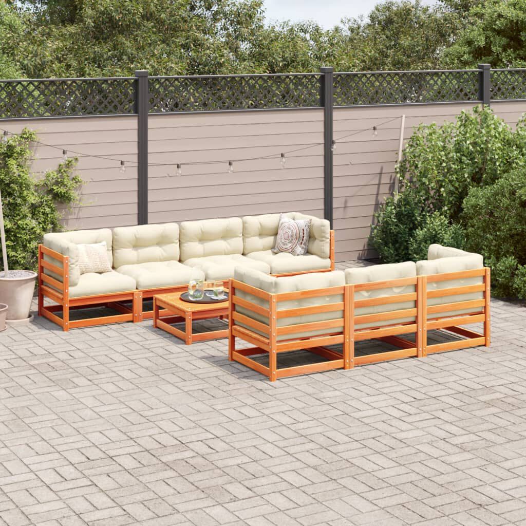 vidaXL 8 Piece Garden Sofa Set with Cushions Wax Brown Solid Wood Pine