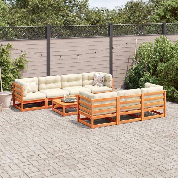 vidaXL 8 Piece Garden Sofa Set with Cushions Wax Brown Solid Wood Pine