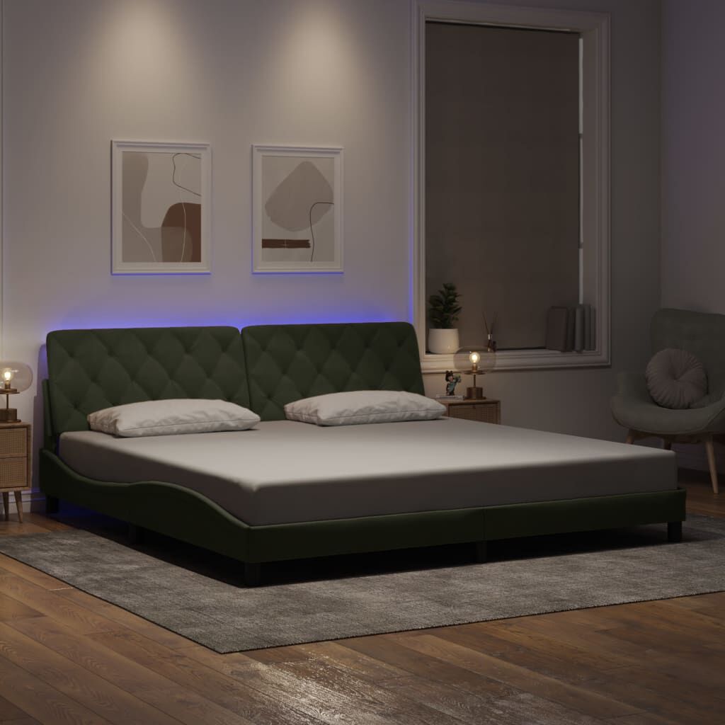 vidaXL Bed Frame with LED without Mattress Light Grey 193x203 cm Velvet