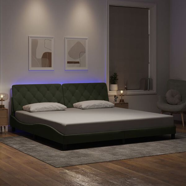 vidaXL Bed Frame with LED without Mattress Light Grey 193x203 cm Velvet