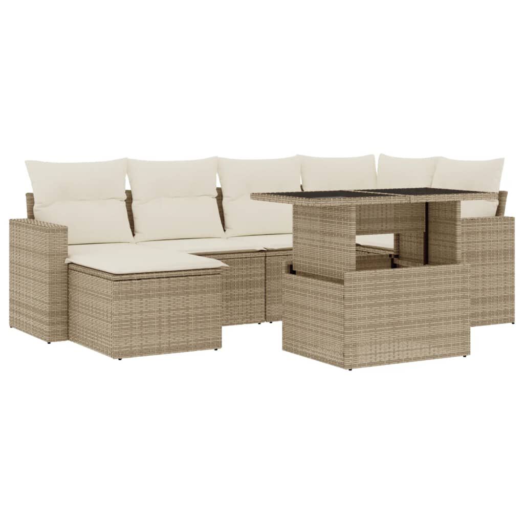vidaXL 7 Piece Garden Sofa Set with Cushions Beige Poly Rattan