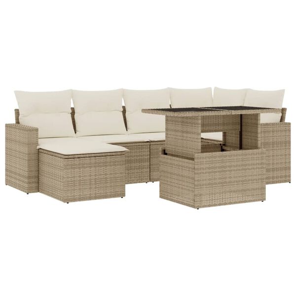 vidaXL 7 Piece Garden Sofa Set with Cushions Beige Poly Rattan