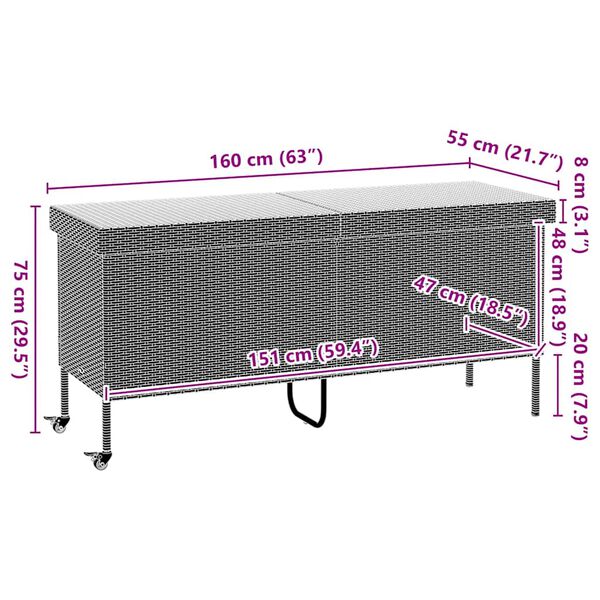 vidaXL Garden Storage Box with Wheels Grey 160x55x75 cm Poly Rattan