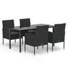 vidaXL 5 Piece Garden Dining Set with Cushions Black Poly Rattan