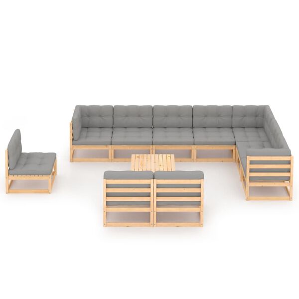 vidaXL 11 Piece Garden Lounge Set with Cushions Solid Pinewood