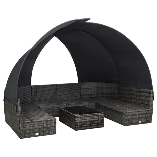 vidaXL 9 Piece Garden Lounge Set with Canopy Poly Rattan Anthracite