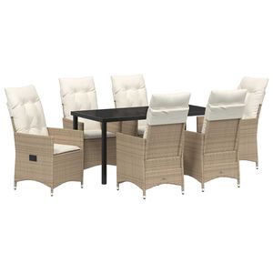 vidaXL Garden Dining Set with Cushion 7 pcs Beige Poly Rattan